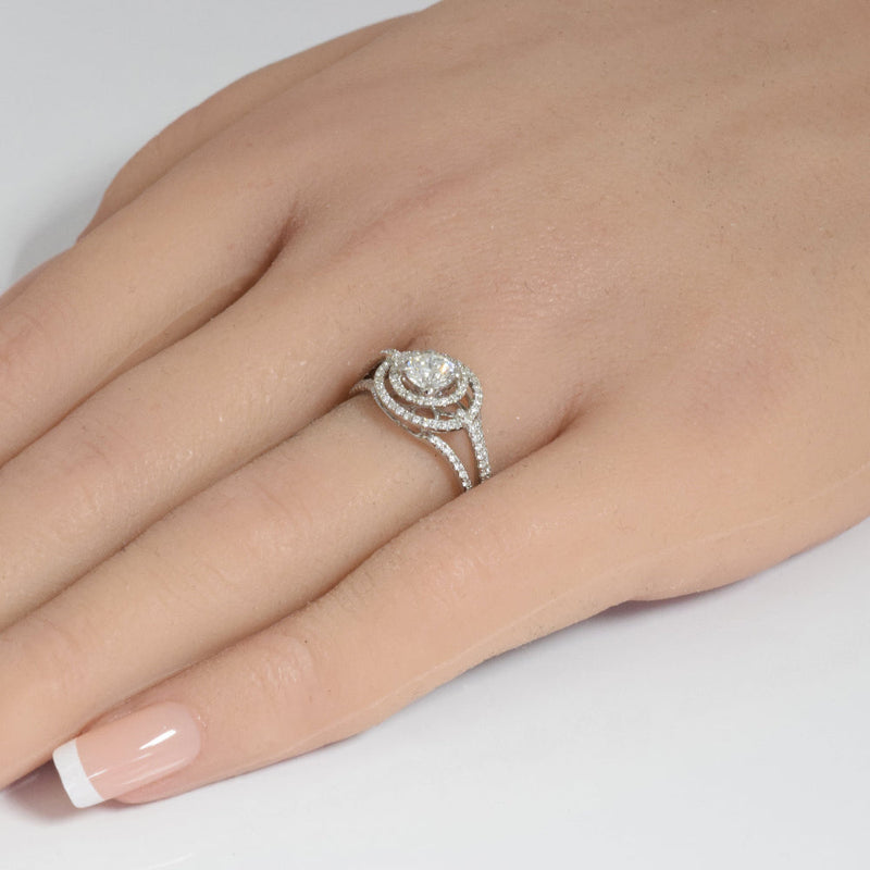 SPECIAL! .83ct G SI 14K White Gold Diamond Double Halo Engagement Ring Size 6.5
