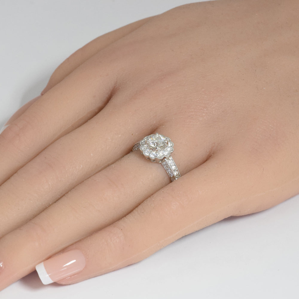 SPECIAL! 1.10ct G SI 18K White Gold Diamond Halo Flower Style Engagement Ring Size 6.5
