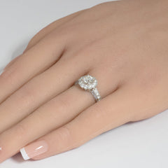 SPECIAL! 1.10ct G SI 18K White Gold Diamond Halo Flower Style Engagement Ring Size 6.5