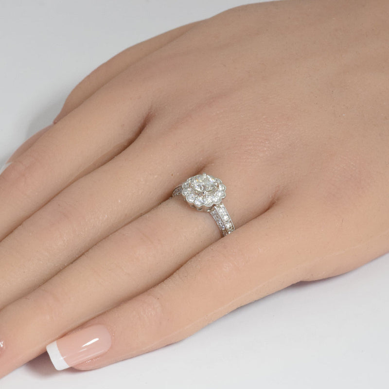 SPECIAL! 1.10ct G SI 18K White Gold Diamond Halo Flower Style Engagement Ring Size 6.5