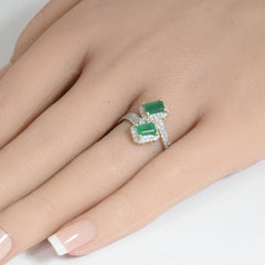 SPECIAL! 1.53ct G SI 14K Yellow Gold Diamond & Emerald Gemstones Wrap Around Band Ring Size 6.5