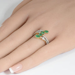 SPECIAL! 1.32ct G SI 14K Yellow Gold Diamond & Emerald Gemstones Wrap Around Band Ring Size 6.5