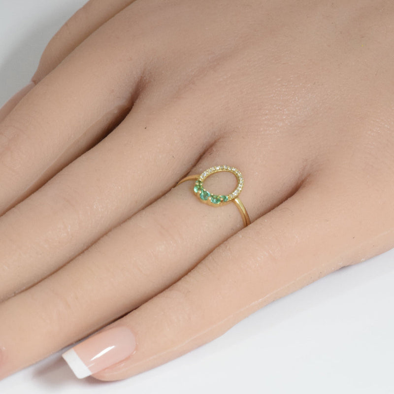 .24ct G SI 14K Yellow Gold Diamond & Emerald Gemstones Band Ring Size 6.5