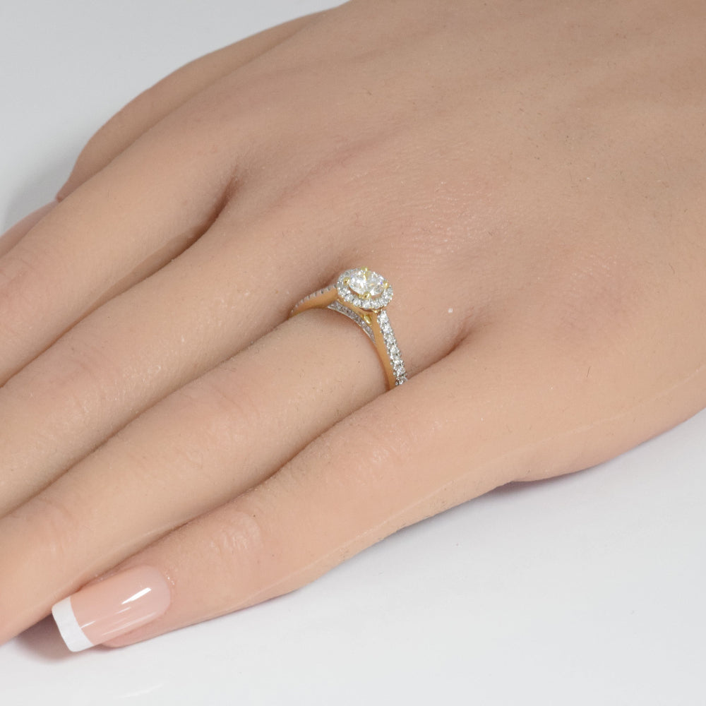 SPECIAL!.71ct G SI 14K Yellow Gold Round Diamond Halo Solitaire Engagement Ring Size 6.5