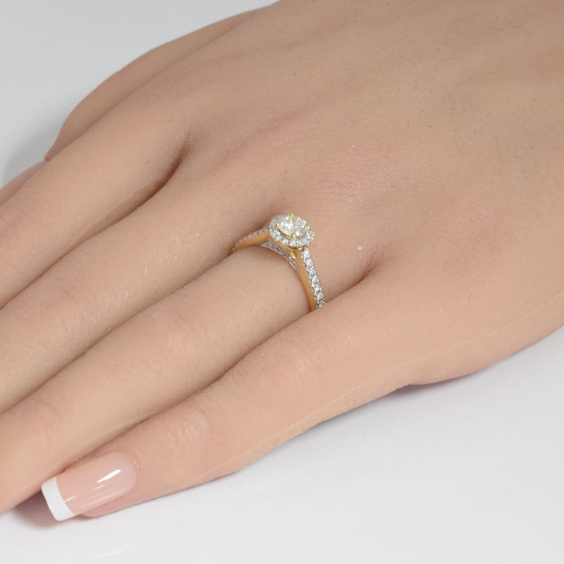 SPECIAL!.71ct G SI 14K Yellow Gold Round Diamond Halo Solitaire Engagement Ring Size 6.5
