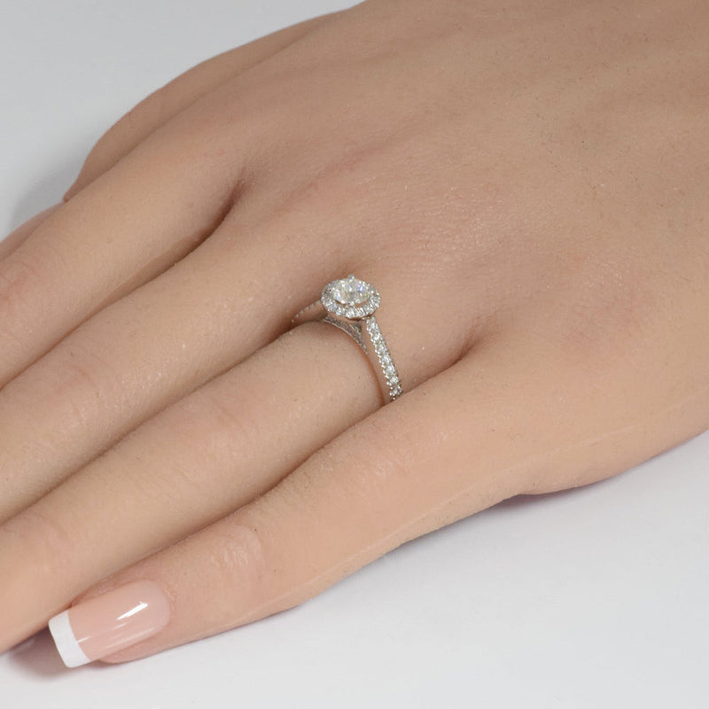 SPECIAL! .77ct G SI 14K White Gold Diamond Halo Solitaire Engagement Ring Size 6.5