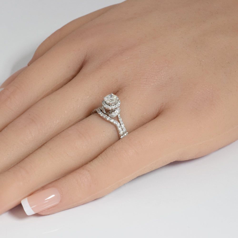 SPECIAL!1.13ct G SI 14K White Gold Diamond 2pcs Solitaire Engagement Ring Bridal Set Size 6.5