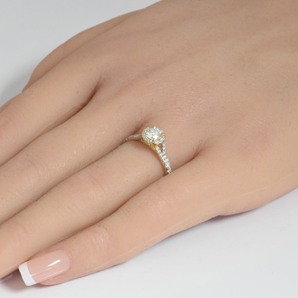 SPECIAL! .77ct G SI 14K Yellow Gold Diamond Halo Solitaire Engagement Ring Size 6.5