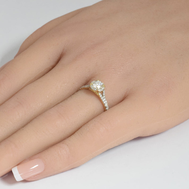 SPECIAL! .77ct G SI 14K Yellow Gold Diamond Halo Solitaire Engagement Ring Size 6.5