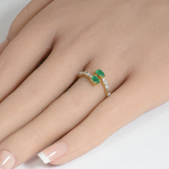 SPECIAL! .75ct G SI 14K Yellow Gold Diamond & Emerald Gemstones Wrap Around Band Ring Size 6.5