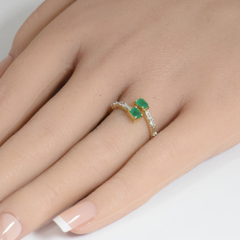 SPECIAL! .75ct G SI 14K Yellow Gold Diamond & Emerald Gemstones Wrap Around Band Ring Size 6.5