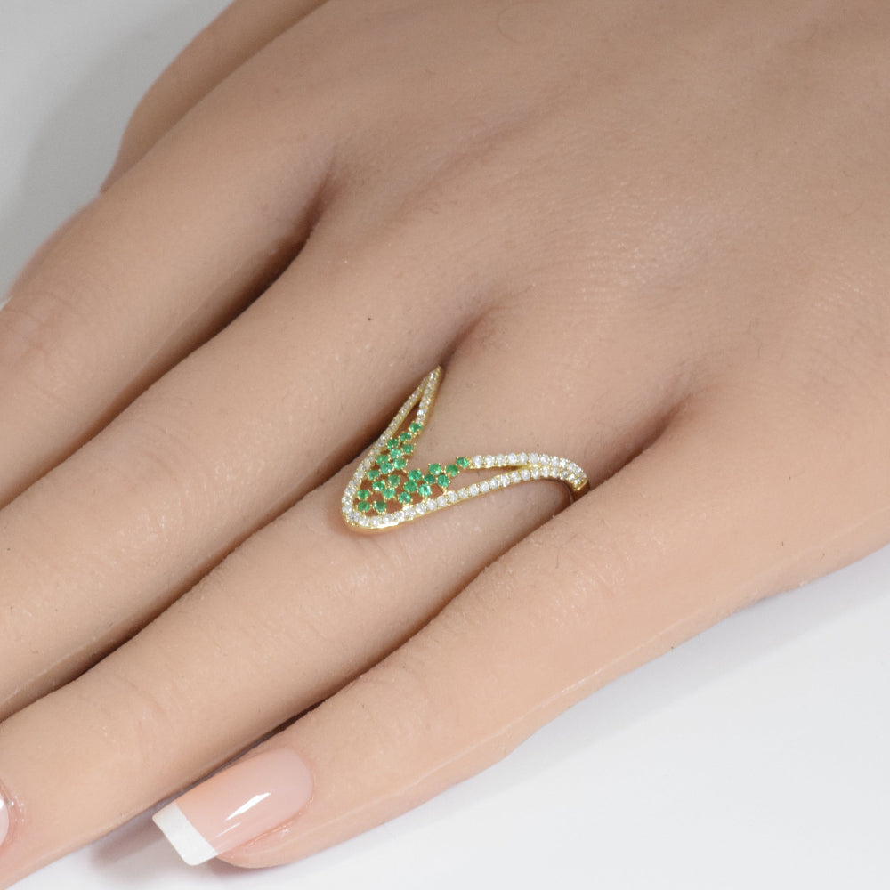 SPECIAL!.46ct G SI 14K Yellow Gold Diamond & Emerald Gemstones Band Ring Size 6.5