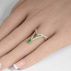 SPECIAL! .71ct G SI 14K Yellow Gold Diamond & Emerald Gemstones Band Ring Size 6.5