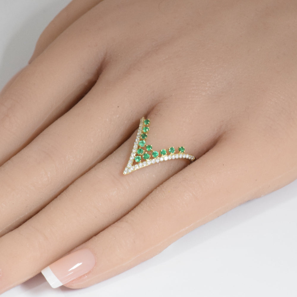 SPECIAL! .49ct G SI 14K Yellow Gold Diamond & Emerald Gemstones Band Ring Size 6.5