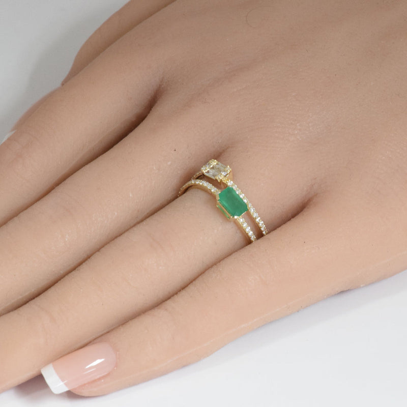 SPECIAL! .92ct G SI 14K Yellow Gold Diamond & Emerald Gemstones Engagement Ring Size 6.5