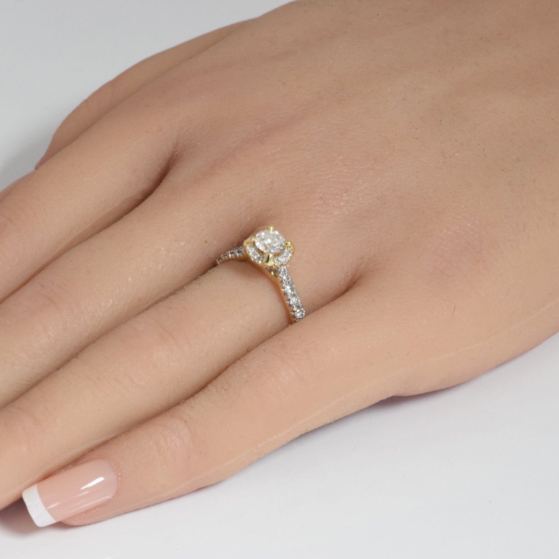 SPECIAL! .98ct G SI 14K Yellow Gold Round Diamond Hidden Halo Engagement Ring Size 6.5