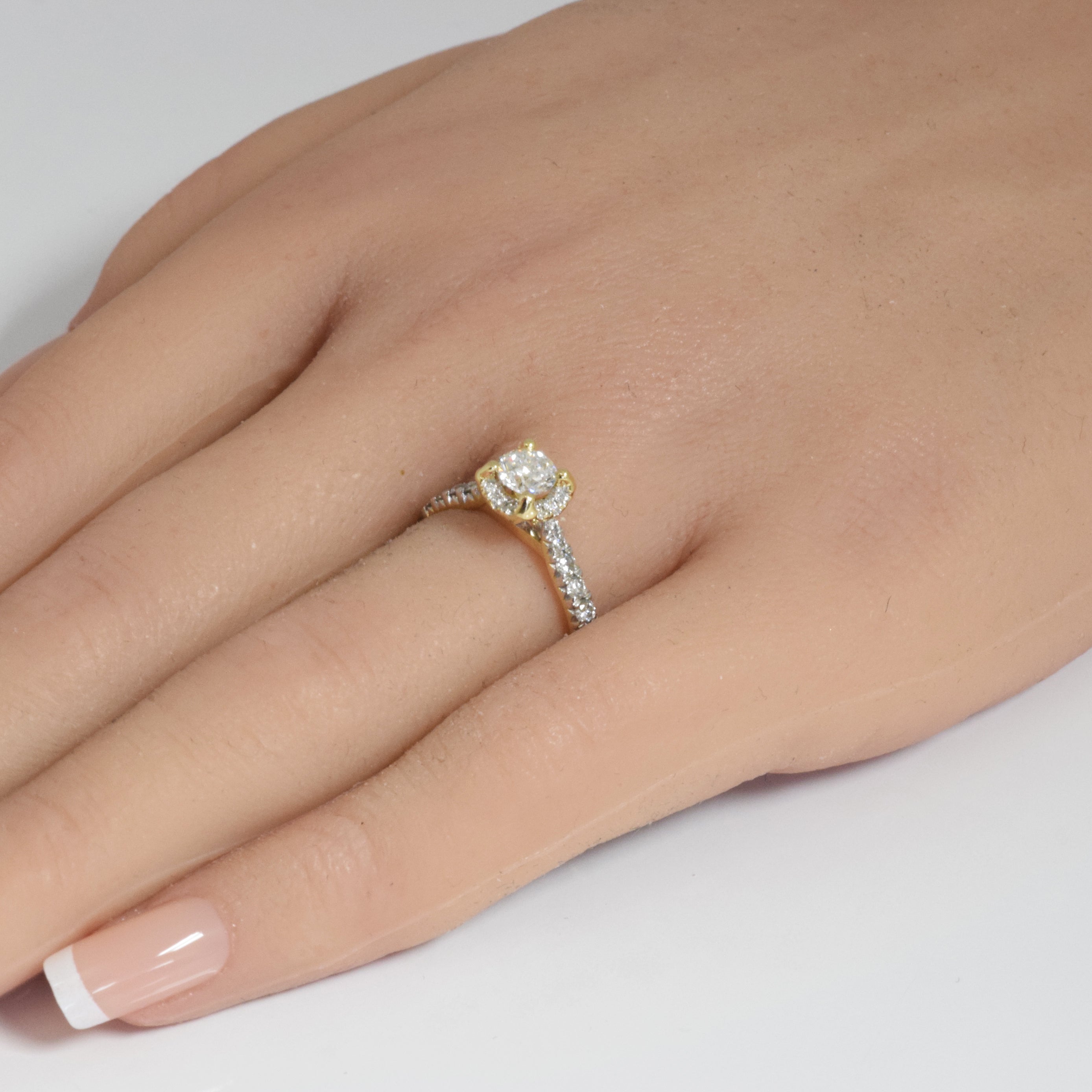 SPECIAL! .98ct G SI 14K Yellow Gold Round Diamond Hidden Halo Engagement Ring Size 6.5