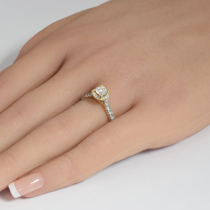 SPECIAL! .98ct G SI 14K Yellow Gold Round Diamond Hidden Halo Engagement Ring Size 6.5