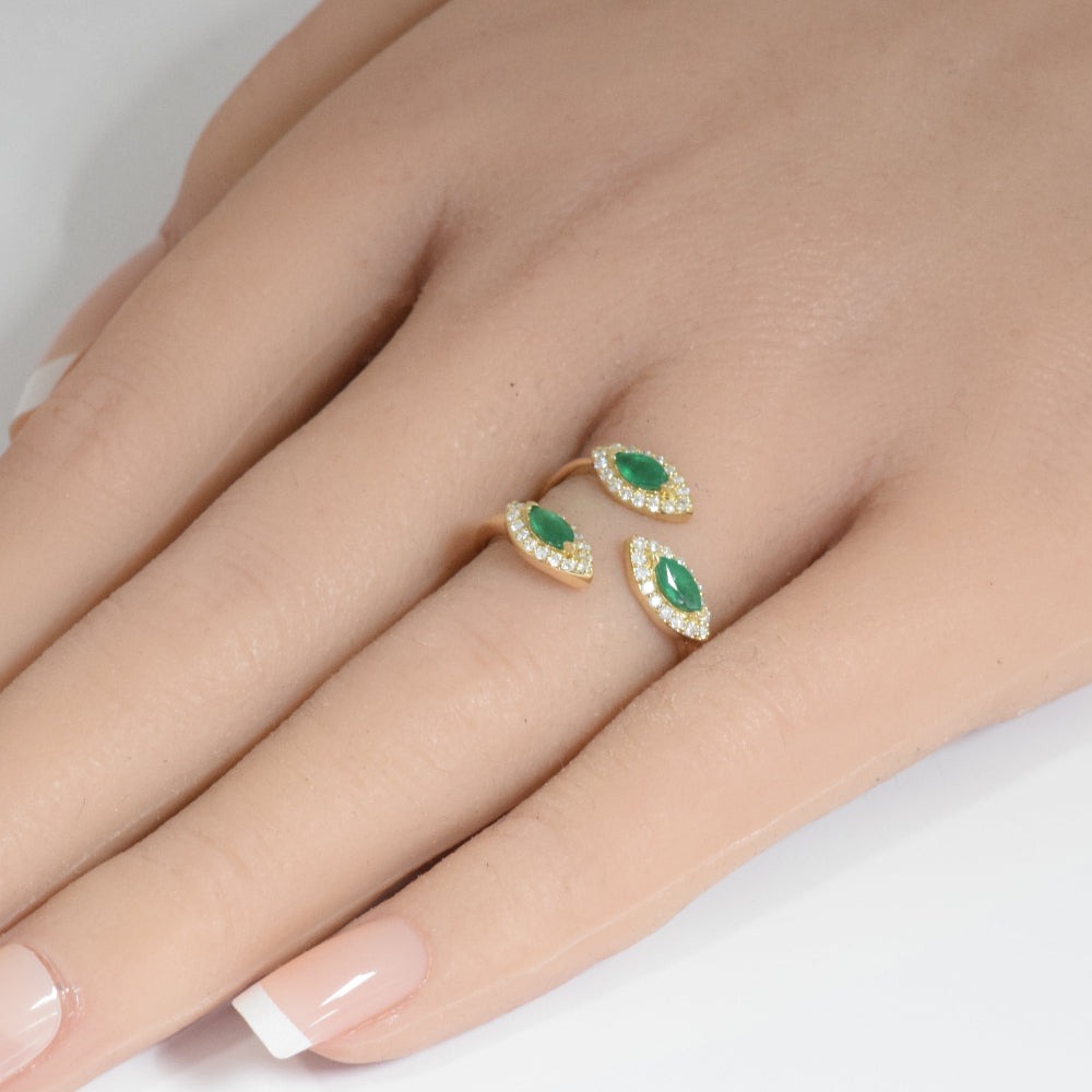 SPECIAL! .72ct G SI 14K Yellow Gold Diamond & Natural Emerald Gemstones Band Ring Size 6.5