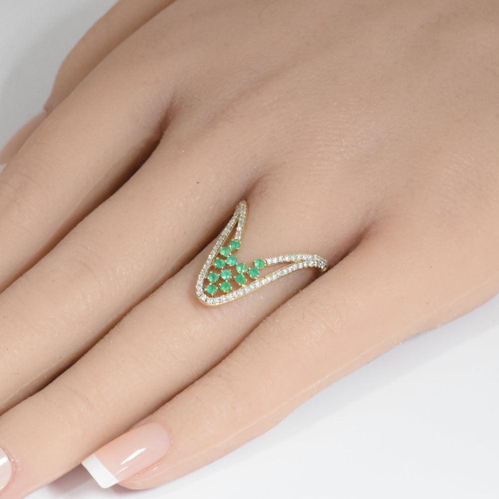 SPECIAL! .59ct G SI 14K Yellow Gold Diamond & Green Emerald Gemstones Ring Size 6.5