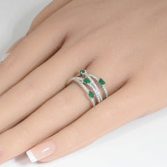 SPECIAL!.81ct G SI 14K White Gold Diamond & Emerald Gemstones Ring Band Size 6.5