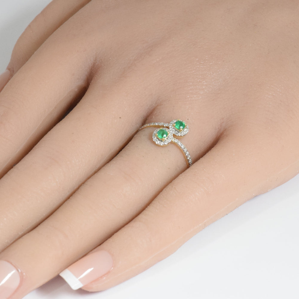 SPECIAL!.40ct G SI 14K Yellow Gold Diamond & Emerald Gemstones Open Ring Band Size 6.5