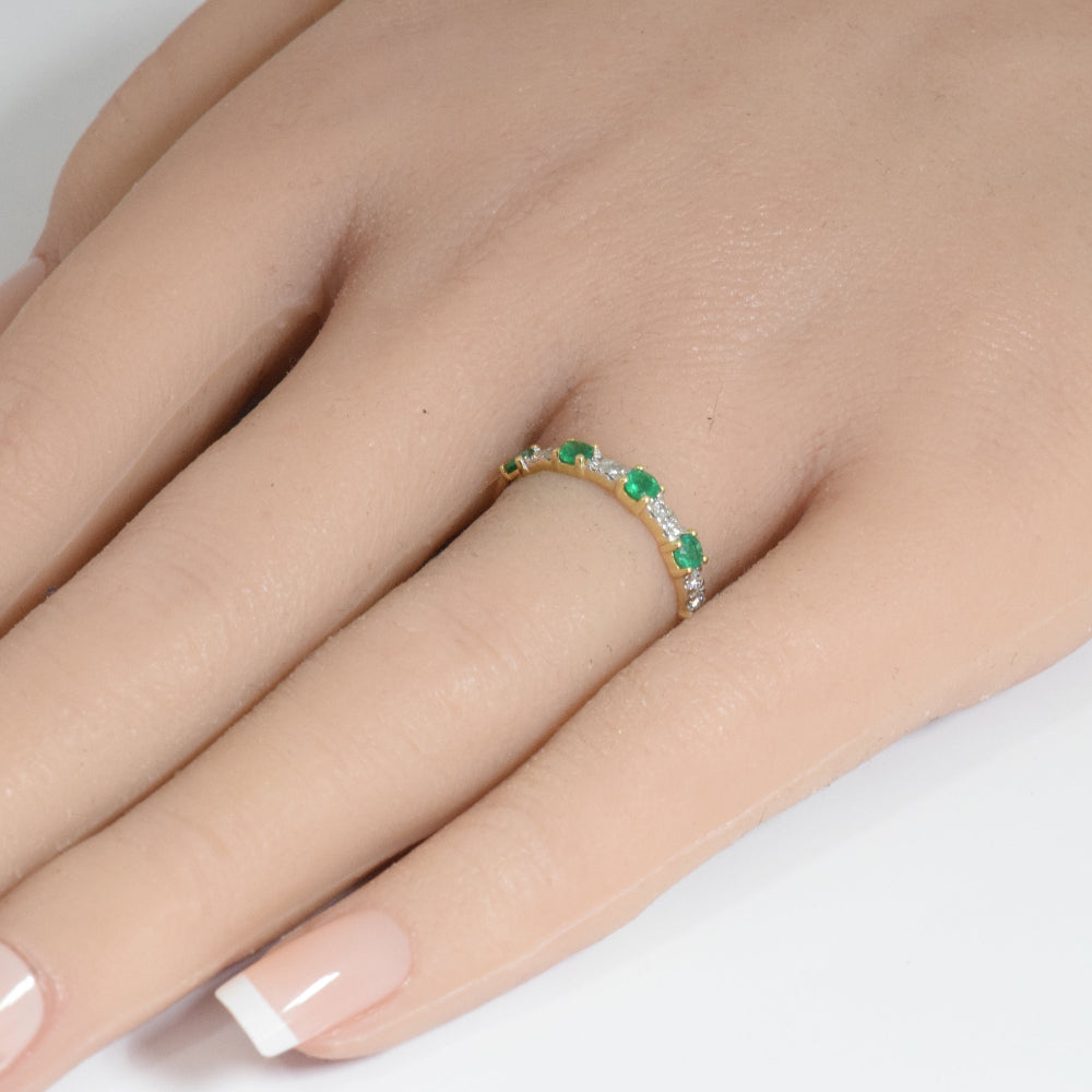SPECIAL! .48ct G SI 14K Yellow Gold Diamond & Emerald Gemstones Ring Band Size 6.5