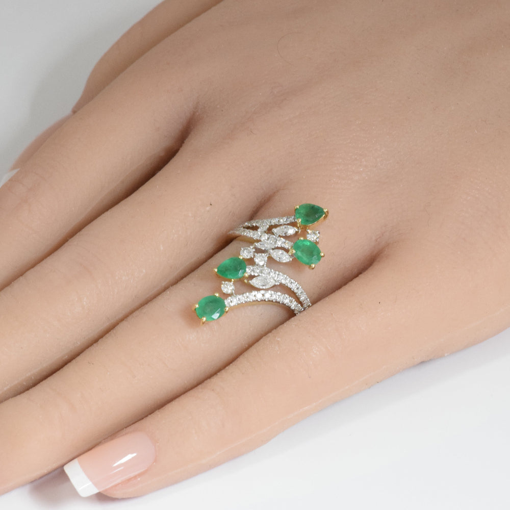 SPECIAL! 2.00ct G SI 14K Yellow Gold Diamond & Emerald Gemstones Ring  Size 6.5