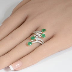 SPECIAL! 2.00ct G SI 14K Yellow Gold Diamond & Emerald Gemstones Ring  Size 6.5