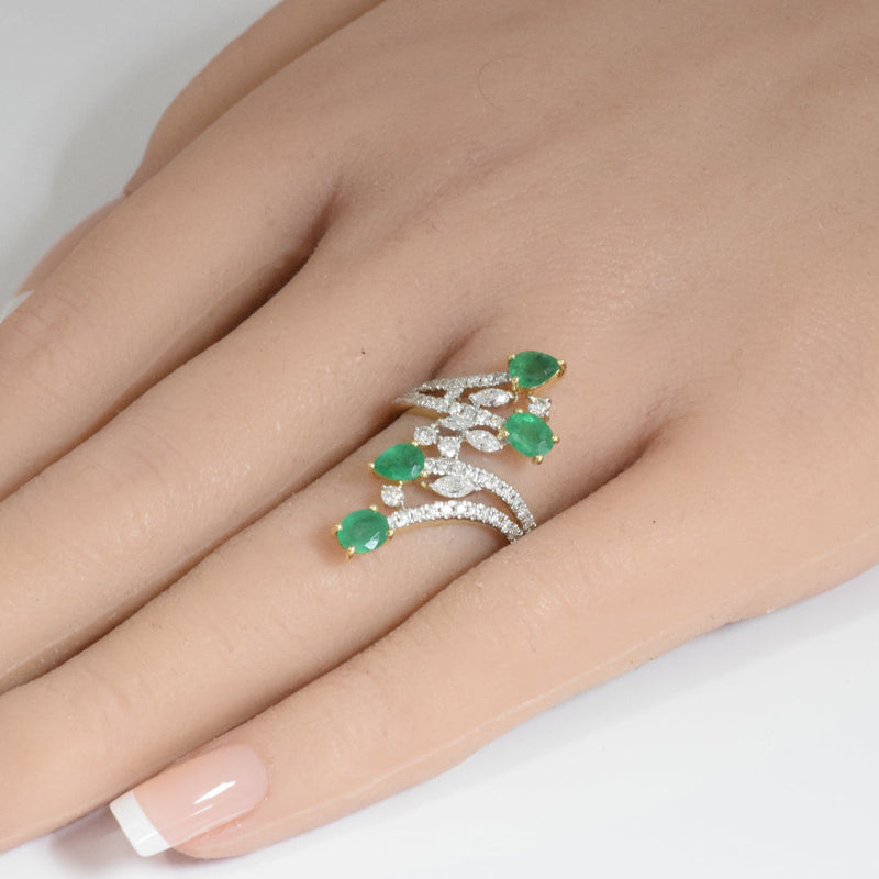 SPECIAL! 2.00ct G SI 14K Yellow Gold Diamond & Emerald Gemstones Ring  Size 6.5