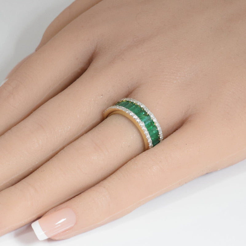 SPECIAL!1.97ct G SI 14K Yellow Gold Diamond & Natural Emerald Gemstones Band Ring Size 6.5