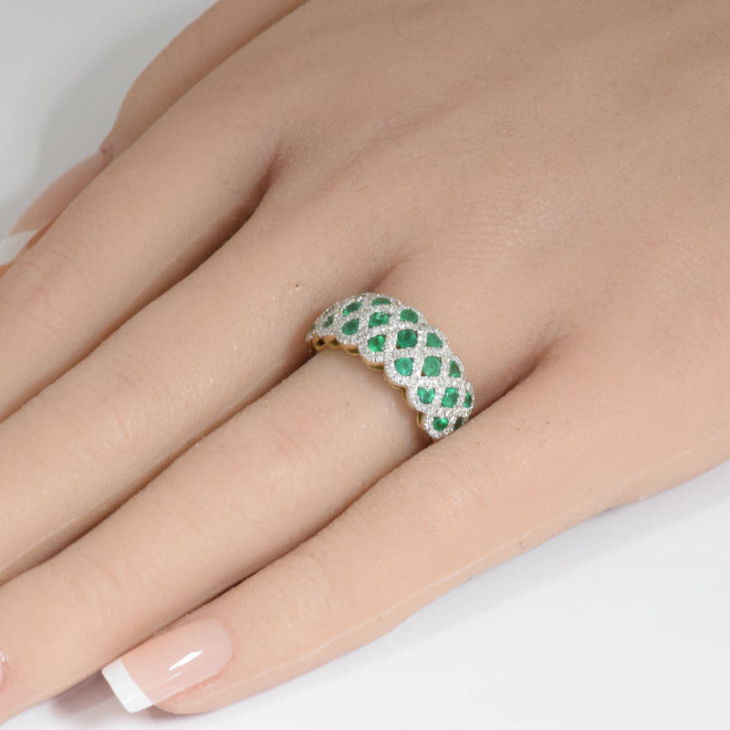 SPECIAL!1.36ct G SI 14K Yellow Gold Diamond & Natural Emerald Gemstone Band Ring Size 6.5