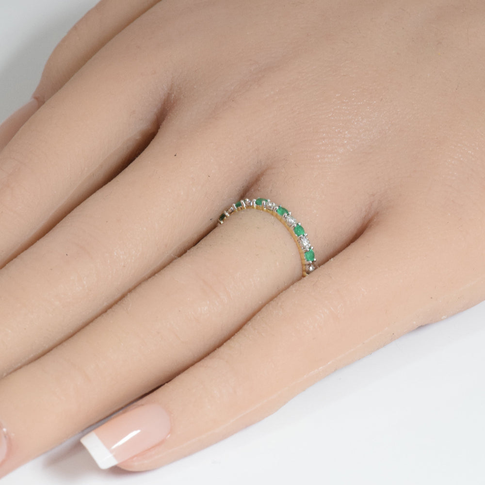 .42ct G SI 14K Yellow Gold Diamond &Emerald Gemstones Band Ring Size 6.5