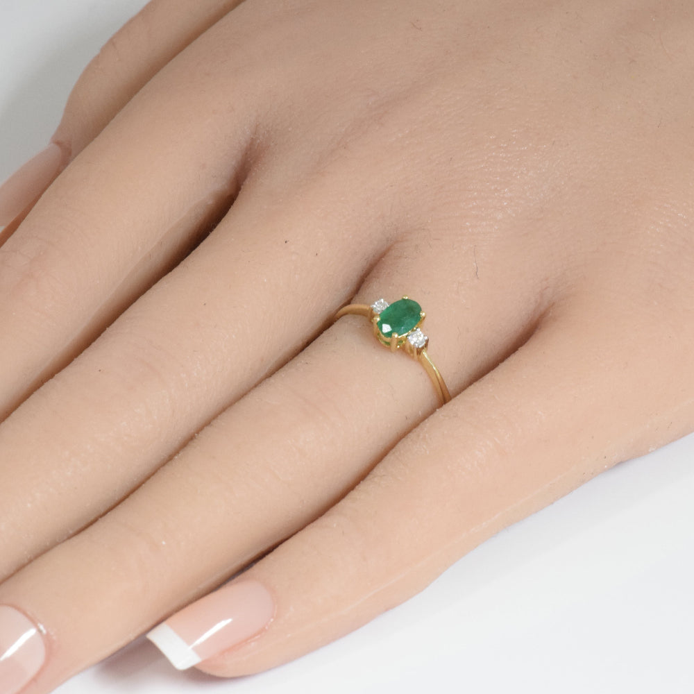 SPECIAL! .47ct G SI 14K Yellow Gold Diamond & Natural Emerald Gemstones Ring Size 6.5