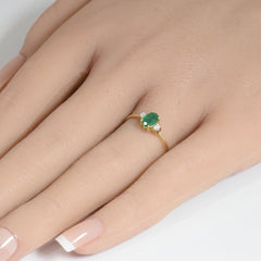 SPECIAL! .47ct G SI 14K Yellow Gold Diamond & Natural Emerald Gemstones Ring Size 6.5