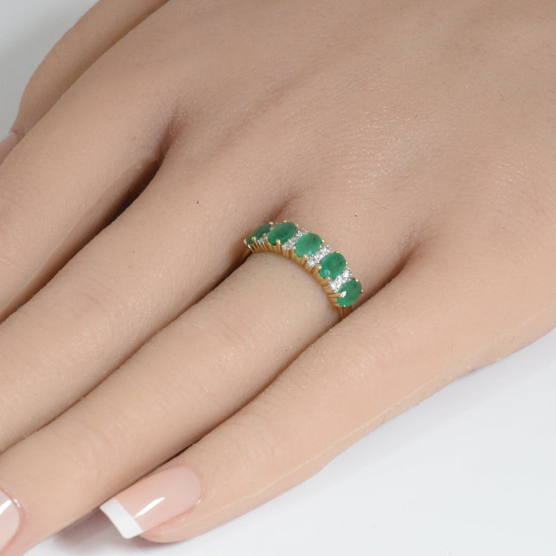 SPECIAL!1.35ct G SI 14K Yellow Gold Diamond & Natural Emerald Gemstones Ring Size 6.5