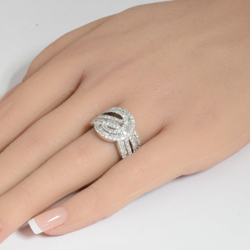 SPECIAL!1.56ct G SI 14K White Gold Round & Baguette Diamond Band Ring Size 6.5