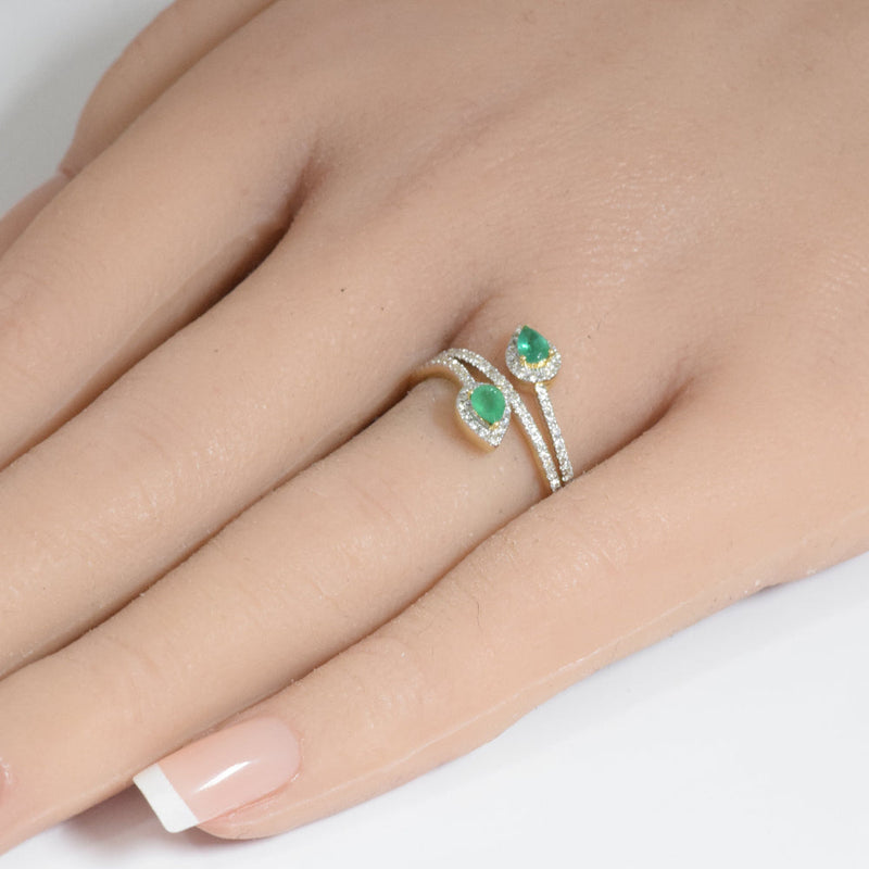 SPECIAL!.56ct G SI 14K Yellow Gold Diamond & Emerald Gemstones Wrap Around Ring  Size 6.5