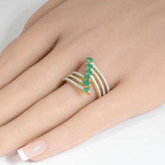 SPECIAL!1.24ct G SI 14K Yellow Gold Diamond & Emerald Gemstones Wrap Around Ring  Size 6.5