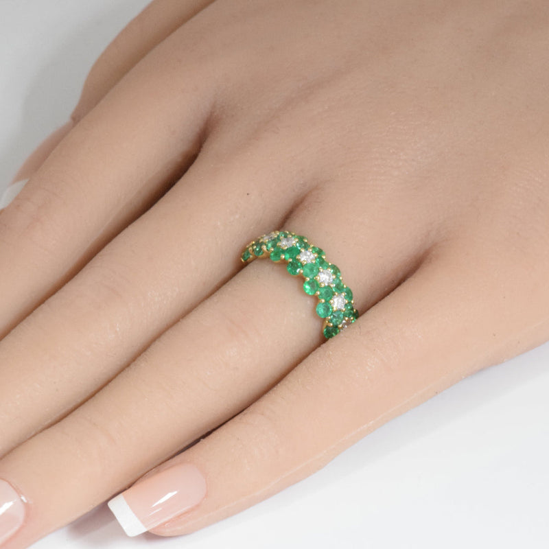 SPECIAL!1.88ct G SI 14K Yellow Gold Diamond & Emerald Gemstones Band Ring Size 6.5