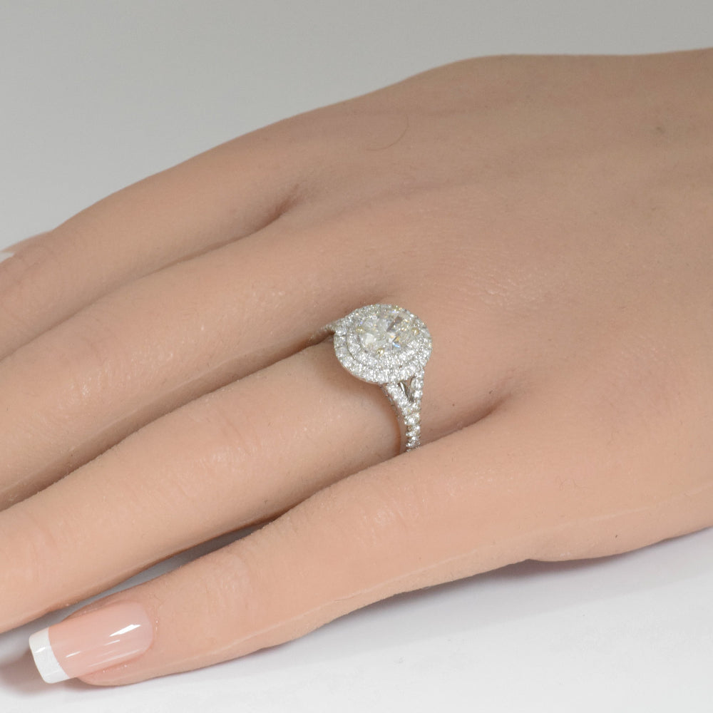 SPECIAL!1.87ct G SI 14K White Gold Double Halo Oval Shape Diamond Engagement Ring  Size 6.5