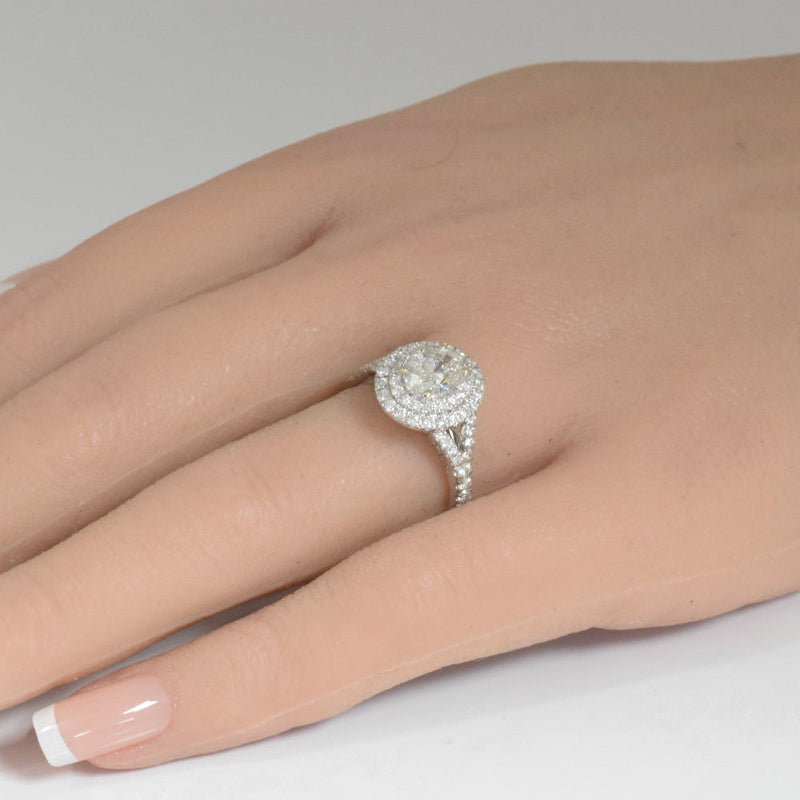 SPECIAL!1.87ct G SI 14K White Gold Double Halo Oval Shape Diamond Engagement Ring  Size 6.5