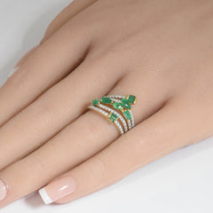 SPECIAL! 1.56ct G SI 14K Yellow Gold Diamond & Emerald Gemstones Wrap Around Band Ring Size 6.5