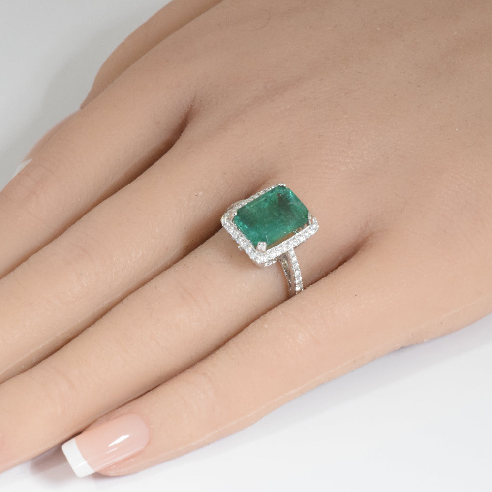 SPECIAL! 5.56ct G SI 14K White Gold Diamond & Natural Emerald Gemstone Ring  Size 6.5