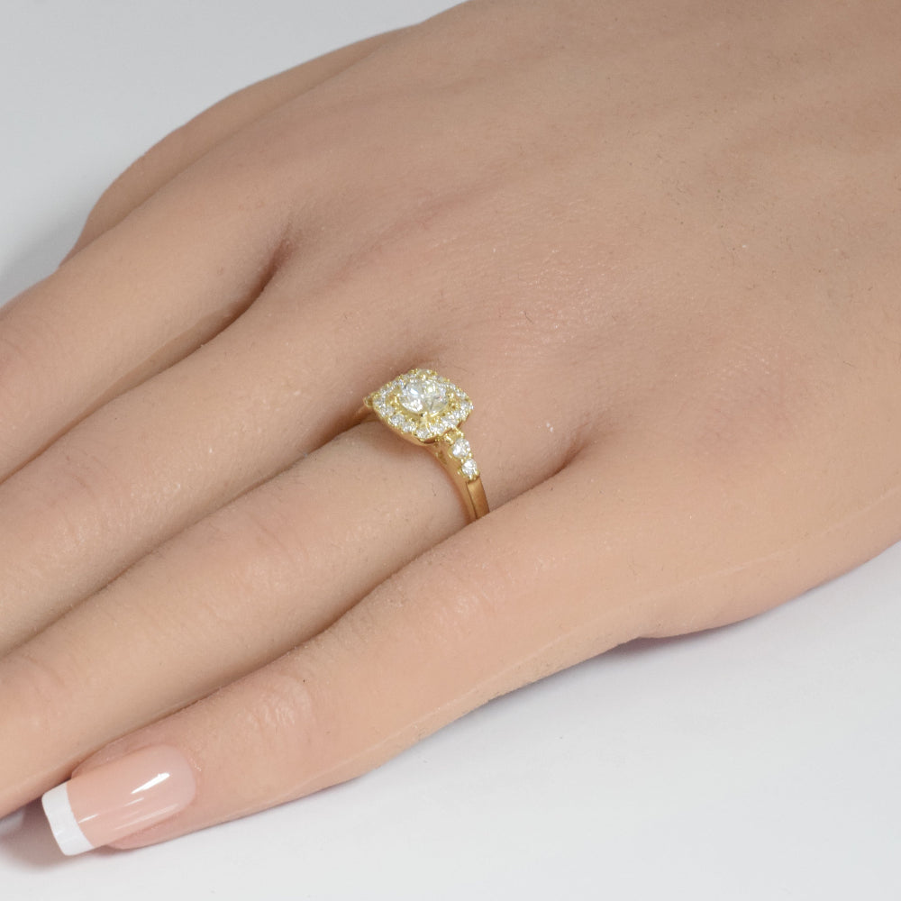 SPECIAL! .81ct G SI 14K Yellow Gold Cushion Shape Diamond Halo Engagement Ring Size 6.5