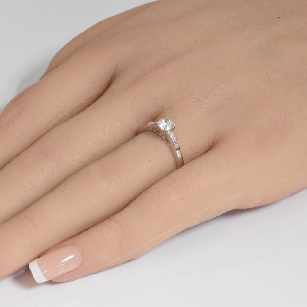 SPECIAL! .46ct G SI 14K White Gold Round & Baguette Diamond Engagement Ring Size 6.5