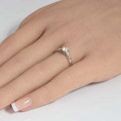 SPECIAL! .46ct G SI 14K White Gold Round & Baguette Diamond Engagement Ring Size 6.5