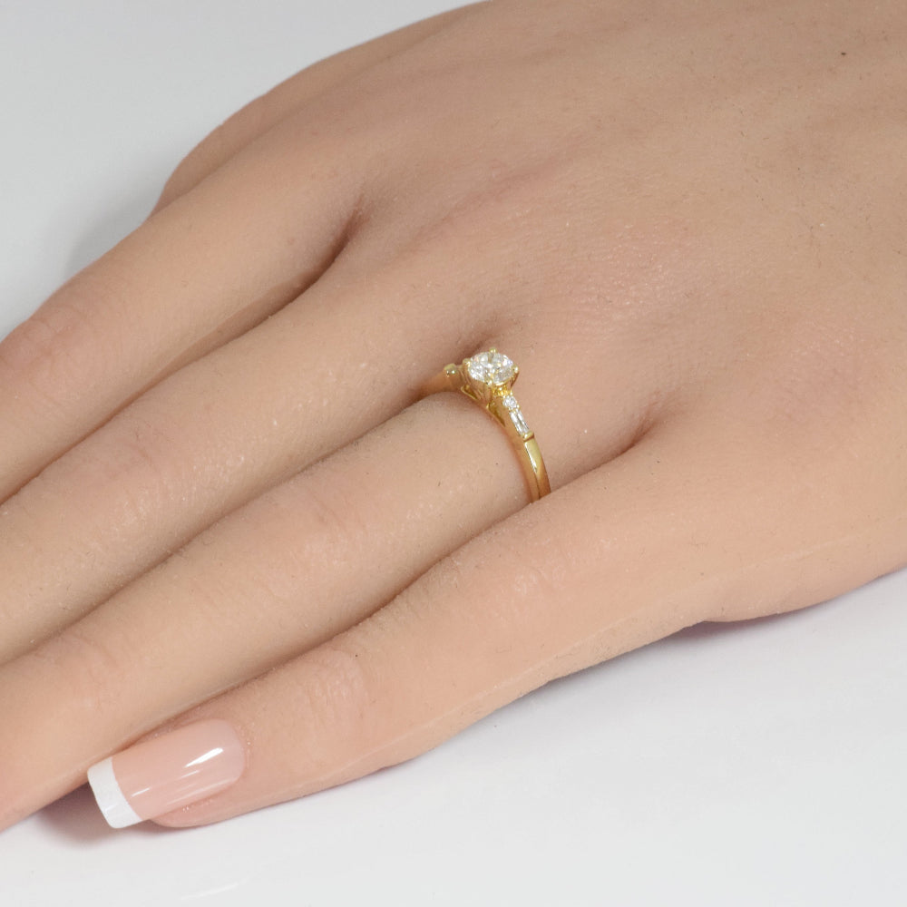 SPECIAL! .46ct G SI 14K Yellow Gold Round & Baguette Diamond Engagement Ring Size 6.5