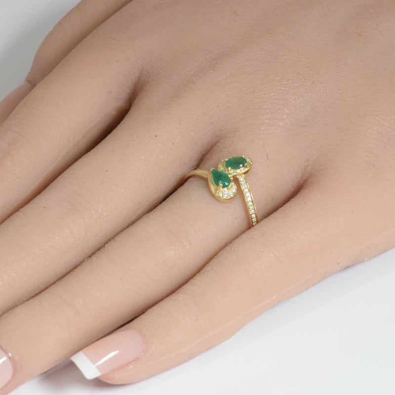 SPECIAL! .46ct G SI 14K Yellow Gold Diamond & Natural Emerald Gemstones Wrap Around Band Ring Size 6.5