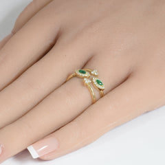 SPECIAL! .43ct  G SI 14K Yellow Gold Diamond & Natural Emerald Gemstones Open Band Ring Size 6.5